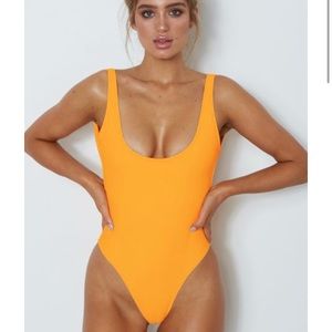 White fox swim one piece bathing suit NWT